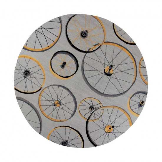 Sonesta Grey Wheels In Motion 7'6" Round Rug