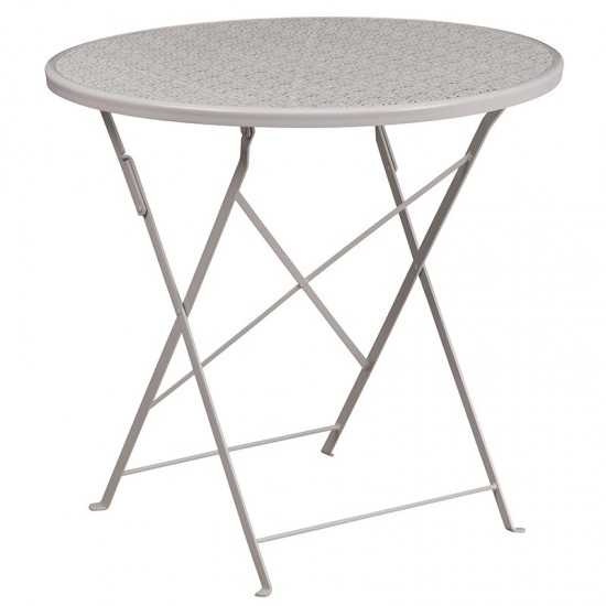 Commercial Grade 30" Round Light Gray Indoor-Outdoor Steel Folding Patio Table Set with 2 Square Back Chairs