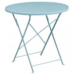 Commercial Grade 30" Round Sky Blue Indoor-Outdoor Steel Folding Patio Table Set with 2 Square Back Chairs