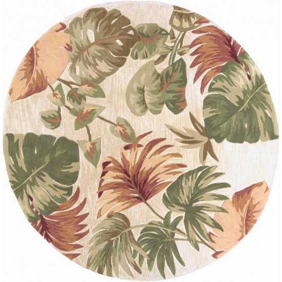 Sparta Beige Palm Leaves 5'6" Round Rug