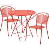 Commercial Grade 30" Round Coral Indoor-Outdoor Steel Folding Patio Table Set with 2 Round Back Chairs