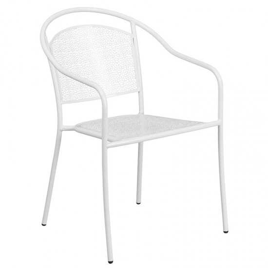 Commercial Grade 30" Round White Indoor-Outdoor Steel Folding Patio Table Set with 2 Round Back Chairs