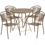 Commercial Grade 30" Round Gold Indoor-Outdoor Steel Folding Patio Table Set with 4 Round Back Chairs