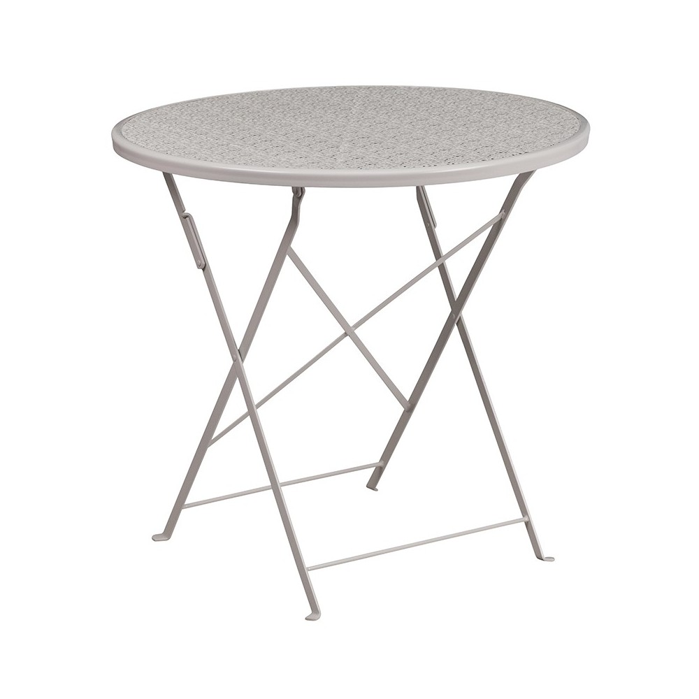 Commercial Grade 30" Round Light Gray IndoorOutdoor Steel Folding