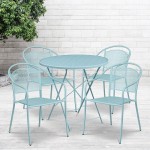 Commercial Grade 30" Round Sky Blue Indoor-Outdoor Steel Folding Patio Table Set with 4 Round Back Chairs