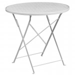 Commercial Grade 30" Round White Indoor-Outdoor Steel Folding Patio Table Set with 4 Round Back Chairs