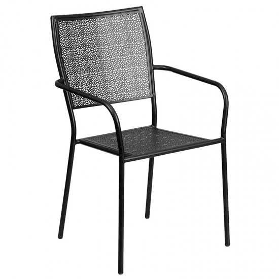 Commercial Grade 35.25" Round Black Indoor-Outdoor Steel Patio Table Set with 2 Square Back Chairs