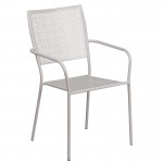Commercial Grade 35.25" Round Light Gray Indoor-Outdoor Steel Patio Table Set with 2 Square Back Chairs