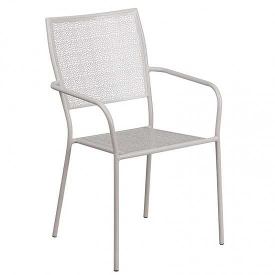 Commercial Grade 35.25" Round Light Gray Indoor-Outdoor Steel Patio Table Set with 2 Square Back Chairs