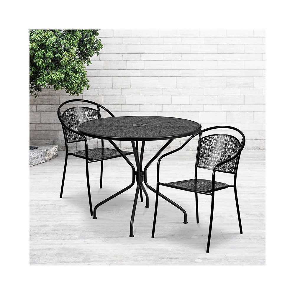 Commercial Grade 35.25" Round Black IndoorOutdoor Steel Patio Table