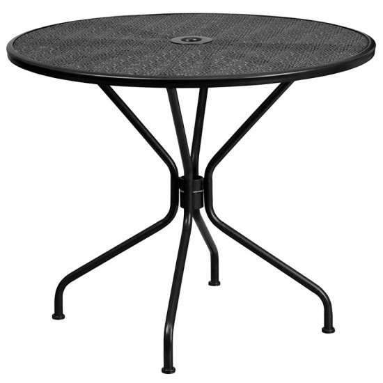 Commercial Grade 35.25" Round Black Indoor-Outdoor Steel Patio Table Set with 2 Round Back Chairs