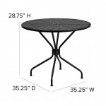 Commercial Grade 35.25" Round Black Indoor-Outdoor Steel Patio Table Set with 4 Round Back Chairs