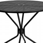 Commercial Grade 35.25" Round Black Indoor-Outdoor Steel Patio Table Set with 4 Round Back Chairs