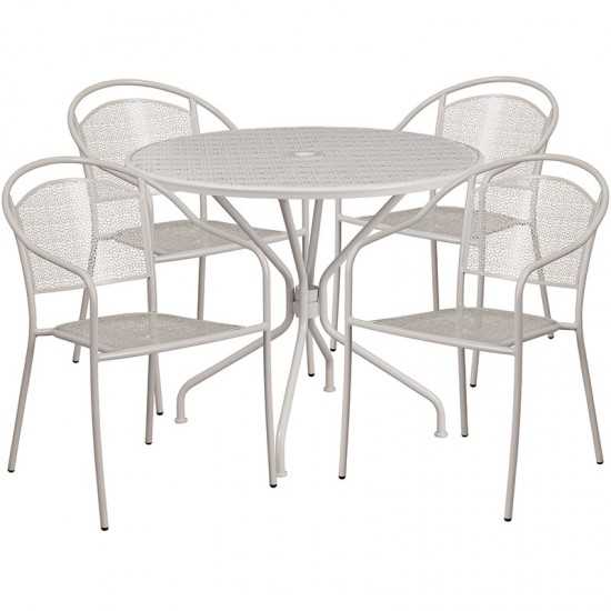 Commercial Grade 35.25" Round Light Gray Indoor-Outdoor Steel Patio Table Set with 4 Round Back Chairs