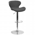 Contemporary Charcoal Fabric Adjustable Height Barstool with Curved Back and Chrome Base