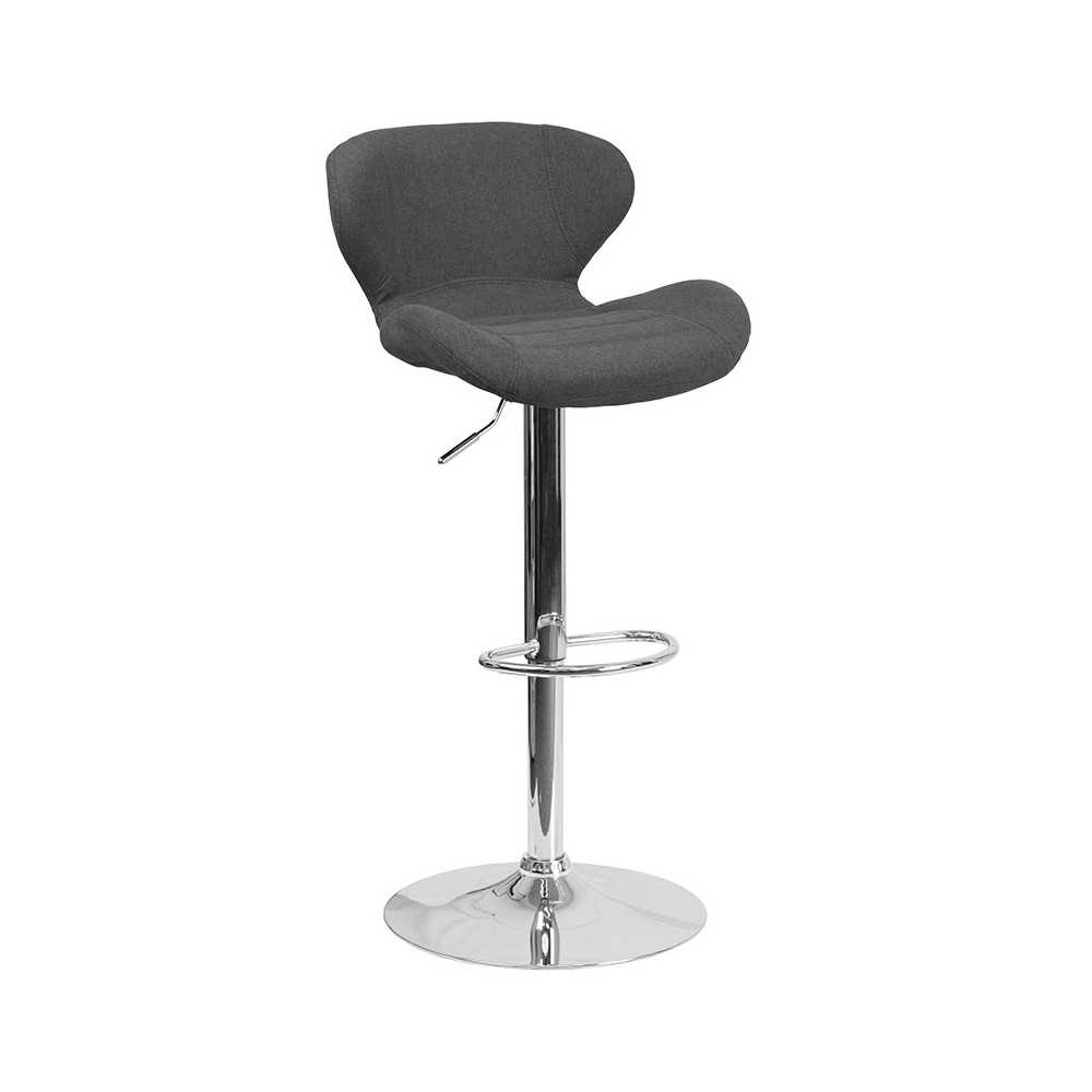 Contemporary Charcoal Fabric Adjustable Height Barstool with Curved Back and Chrome Base