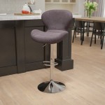 Contemporary Charcoal Fabric Adjustable Height Barstool with Curved Back and Chrome Base