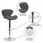 Contemporary Charcoal Fabric Adjustable Height Barstool with Curved Back and Chrome Base