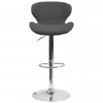 Contemporary Charcoal Fabric Adjustable Height Barstool with Curved Back and Chrome Base