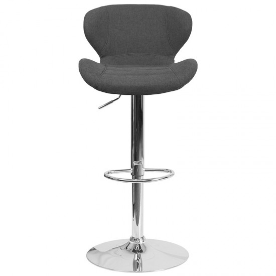 Contemporary Charcoal Fabric Adjustable Height Barstool with Curved Back and Chrome Base