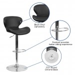 Contemporary Black Vinyl Adjustable Height Barstool with Curved Back and Chrome Base