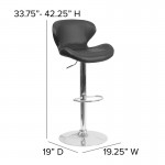 Contemporary Black Vinyl Adjustable Height Barstool with Curved Back and Chrome Base