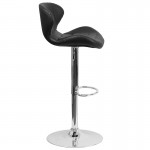 Contemporary Black Vinyl Adjustable Height Barstool with Curved Back and Chrome Base