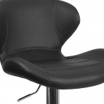 Contemporary Black Vinyl Adjustable Height Barstool with Curved Back and Chrome Base