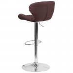 Contemporary Brown Fabric Adjustable Height Barstool with Curved Back and Chrome Base