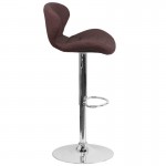 Contemporary Brown Fabric Adjustable Height Barstool with Curved Back and Chrome Base