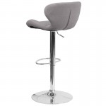 Contemporary Gray Fabric Adjustable Height Barstool with Curved Back and Chrome Base