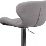 Contemporary Gray Fabric Adjustable Height Barstool with Curved Back and Chrome Base