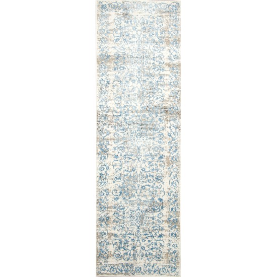 Crete Ivory/Blue Courtyard 2'2" x 6'11" Runner Area Rug