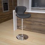 Contemporary Gray Vinyl Adjustable Height Barstool with Curved Back and Chrome Base