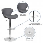 Contemporary Gray Vinyl Adjustable Height Barstool with Curved Back and Chrome Base