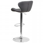 Contemporary Gray Vinyl Adjustable Height Barstool with Curved Back and Chrome Base