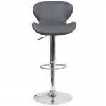 Contemporary Gray Vinyl Adjustable Height Barstool with Curved Back and Chrome Base