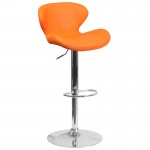 Contemporary Orange Vinyl Adjustable Height Barstool with Curved Back and Chrome Base