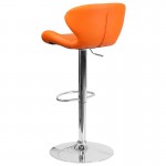 Contemporary Orange Vinyl Adjustable Height Barstool with Curved Back and Chrome Base