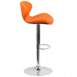 Contemporary Orange Vinyl Adjustable Height Barstool with Curved Back and Chrome Base