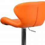 Contemporary Orange Vinyl Adjustable Height Barstool with Curved Back and Chrome Base