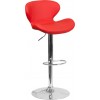 Contemporary Red Vinyl Adjustable Height Barstool with Curved Back and Chrome Base