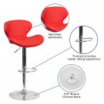 Contemporary Red Vinyl Adjustable Height Barstool with Curved Back and Chrome Base