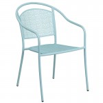 Commercial Grade 35.25" Round Sky Blue Indoor-Outdoor Steel Patio Table Set with 4 Round Back Chairs