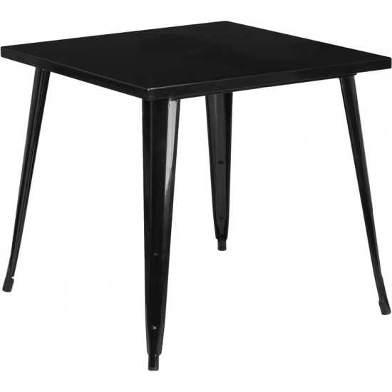 Commercial Grade 31.75" Square Black Metal Indoor-Outdoor Table