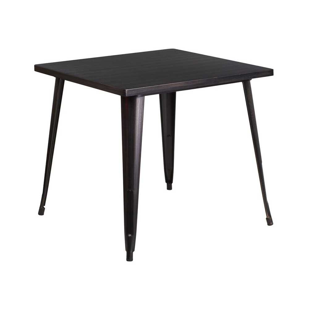 Commercial Grade 31.75" Square Black-Antique Gold Metal Indoor-Outdoor Table Commercial Grade 31.75" Square Black-Antique Gold Metal Indoor-Outdoor Table