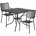 Commercial Grade 35.5" Square Black Indoor-Outdoor Steel Patio Table Set with 2 Square Back Chairs