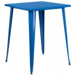 Commercial Grade 31.5" Square Blue Metal Indoor-Outdoor Bar Height Table