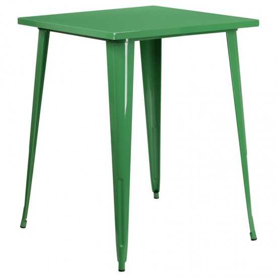 Commercial Grade 31.5" Square Green Metal Indoor-Outdoor Bar Height Table