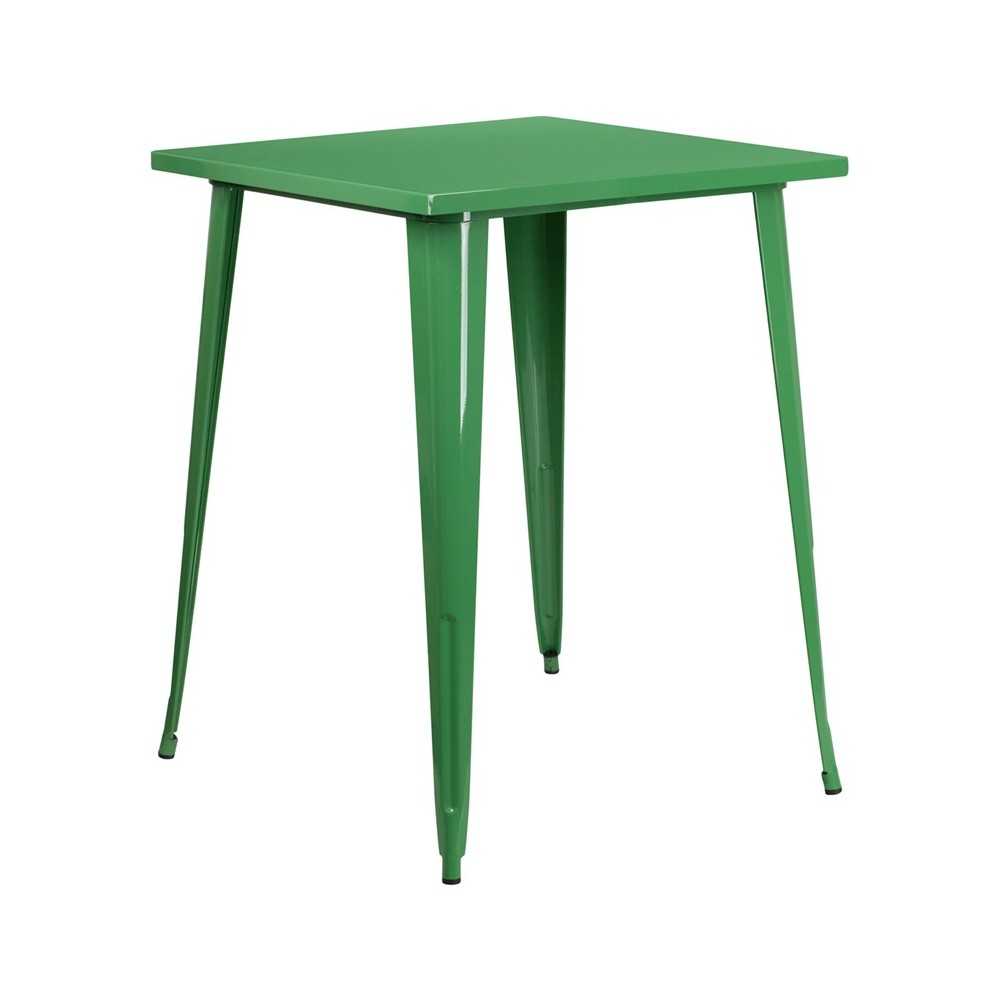 Commercial Grade 31.5" Square Green Metal Indoor-Outdoor Bar Height Table